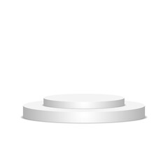 White round 3D stage podium isolated on white background. Empty pedestal mockup for product presentation. Vector realistic illustration.