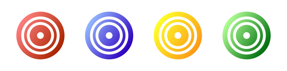 Targets icons set. Vector set of colored targets buttons in flat style. Concept icons with targets for web design and graphical interface. Target icons for games. Vector illustration.