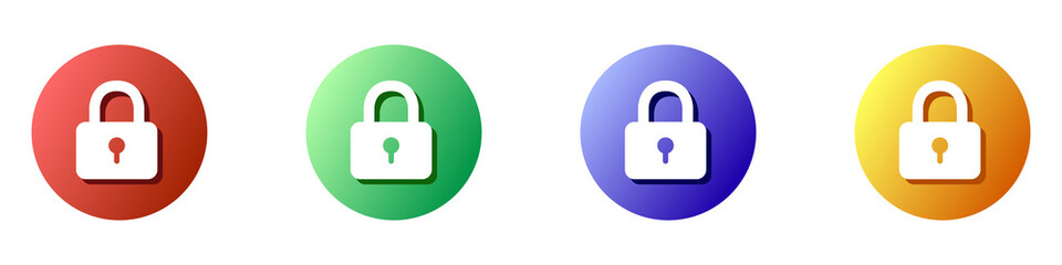 Door lock icons set. Vector set of colored door lock buttons in flat style. Concept icons with door lock for web design and graphical interface. Vector illustration.