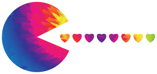 Tie Dye Circle Eating Tie Dye Hearts with Clipping Path Isoalted on White Illusatration