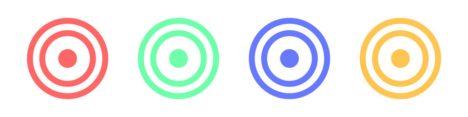 Targets vector set. Goals icons set in flat style. Set of colored sights for games. Vector illustration. Icon for web design and graphic interface.