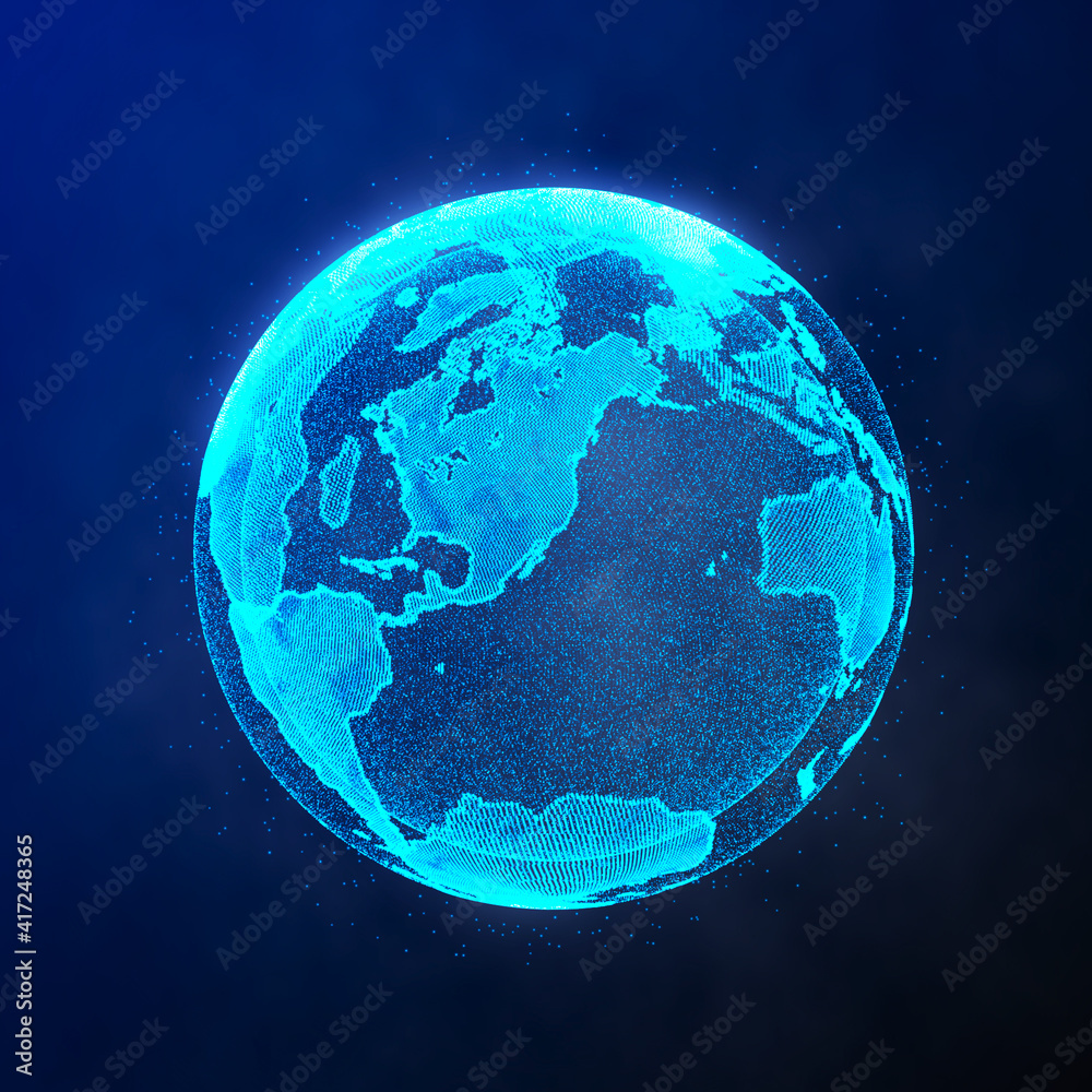 Poster global network connection. abstract earth map. big data visualization. 3d rendering.
