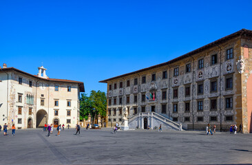 Fototapeta na wymiar Piazza dei Cavalieri, Palazzo della Carovana, Palazzo dell'Orologio in Pisa, Italy. Architecture and landmark of Pisa. Cityscape of Pisa