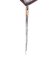 Icicle hanging isolated on white background with clipping path