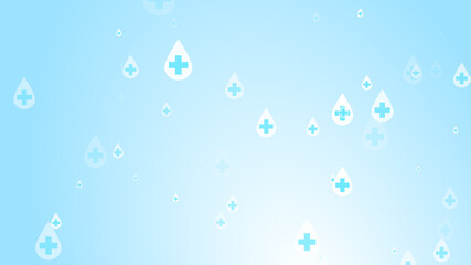 Medical health cross white on blue sanitizer drop pattern background. Abstract healthcare clean and Hygiene concept.
