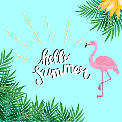 A ''Hello Summer'' poster, banner, postcard for summer topics on websites, blogs for print. A flat illustration.