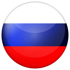 Fototapeta premium Glass light ball with flag of Russia. Round sphere, template icon. Russian national symbol. Glossy realistic ball, 3D abstract vector illustration highlighted on a white background. Big bubble.