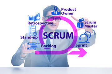 Businessman in SCRUM agile method concept - obrazy, fototapety, plakaty