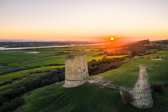 Hadleigh castle in Essex stunning sunset drone view in United Kingdom 