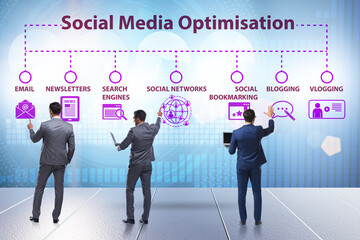 Social media optimisation concept with businessman