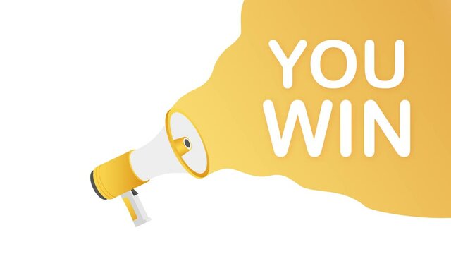 Megaphone with you win speech bubble. Banner for business. Motion design.