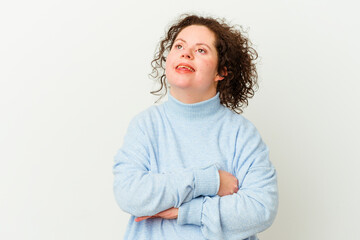 Woman with Down syndrome isolated dreaming of achieving goals and purposes
