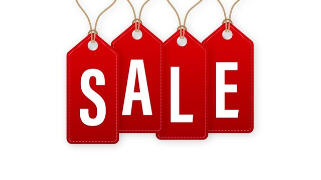 Set Of Four Red Rounded Hangtags Sale. Motion design.