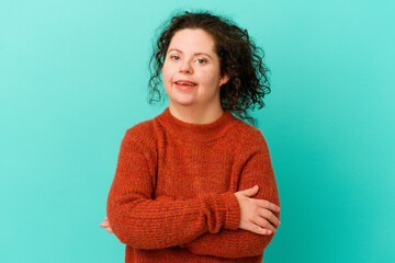 Woman with Down syndrome isolated dreaming of achieving goals and purposes