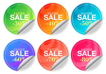Set of Easter Sale Stickers. Holiday Discounts Signs. Vector Illustration