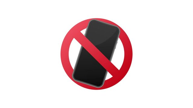Icon prohibiting the use of a mobile phone or smartphone. Motion graphics.