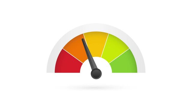 Rating customer satisfaction meter. Different emotions art design from red to green. Abstract concept graphic element of tachometer, speedometer, indicators, score. Motion design.