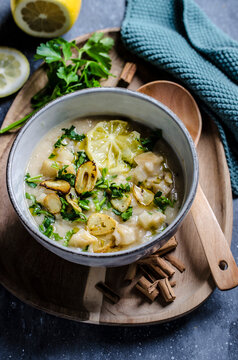 Celery and rice soup with lemon
