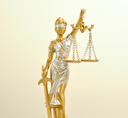Justice woman statue sculpture isolated on white background law lawyer symbol antique vintage classic metal golden gold yellow judge