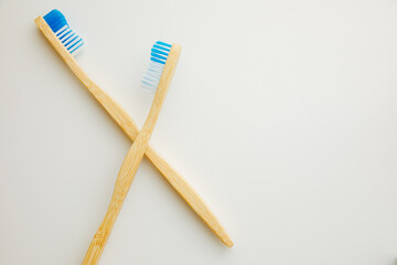 2 bamboos toothbrushes. Toothbrushes made of wood. Zero waste. Ecological care products. organic and natural
