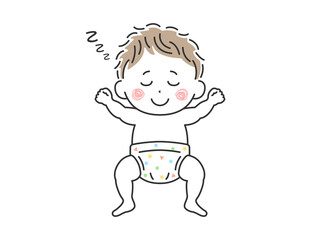 オムツ姿で寝ている赤ちゃんのイラスト