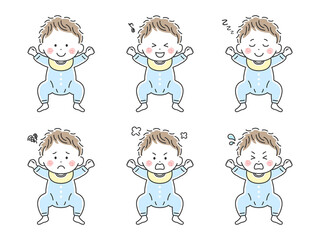 ベビー服を着た赤ちゃんのイラストセット