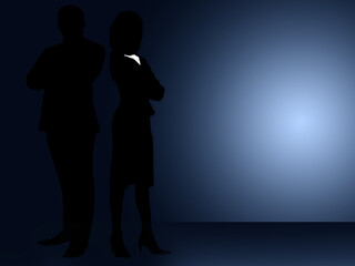 Business working couple, silhouette