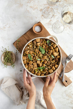 Focaccia stuffing dish with fresh herbs