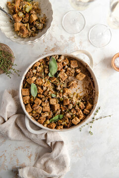 Focaccia stuffing dish with fresh herbs
