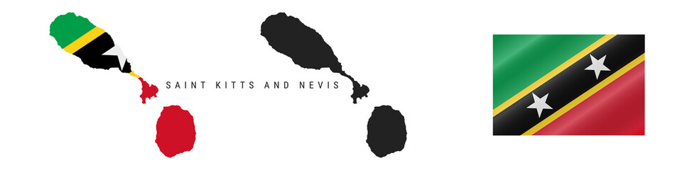 Saint Kitts and Nevis. Detailed flag map. Detailed silhouette. Waving flag. Vector illustration