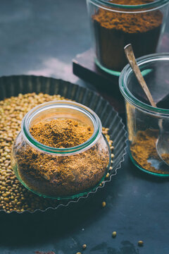 Ground Coriander In A Spice Bottle