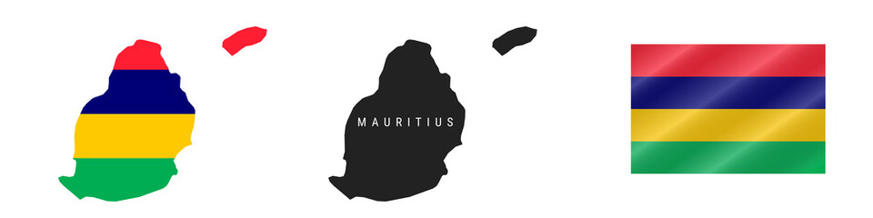 Obraz premium Mauritius. Detailed flag map. Detailed silhouette. Waving flag. Vector illustration