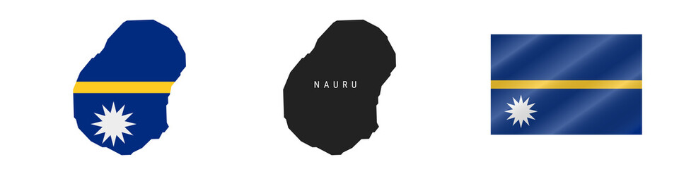 Nauru. Detailed flag map. Detailed silhouette. Waving flag. Vector illustration