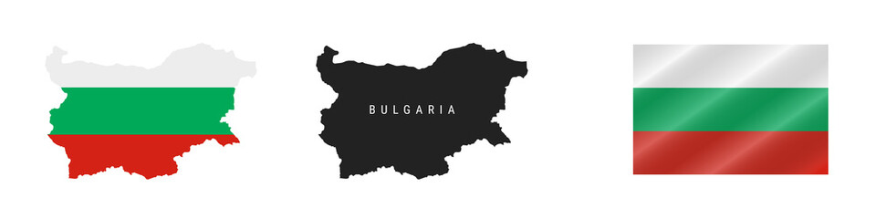 Bulgaria. Detailed flag map. Detailed silhouette. Waving flag. Vector illustration