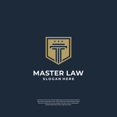 Law of Justice logo design pillar with shield symbol
