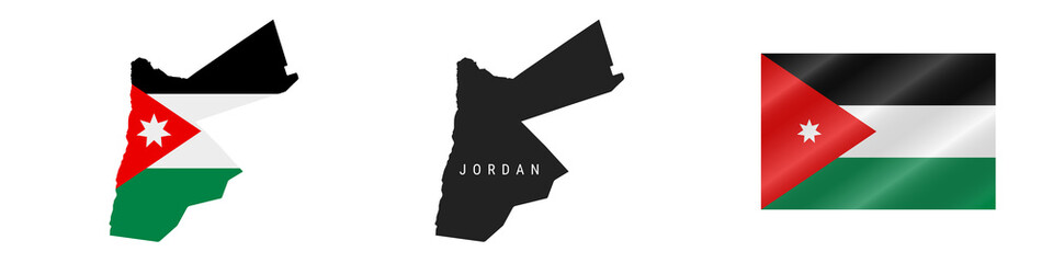 Jordan. Detailed flag map. Detailed silhouette. Waving flag. Vector illustration