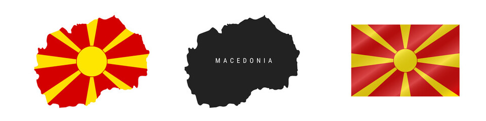 Obraz premium Macedonia. Detailed flag map. Detailed silhouette. Waving flag. Vector illustration