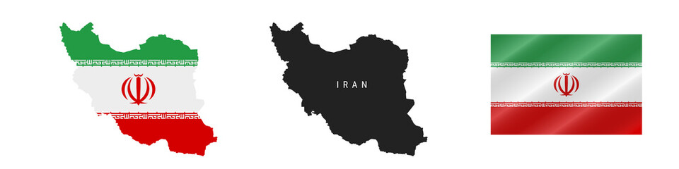 Obraz premium Iran. Detailed flag map. Detailed silhouette. Waving flag. Vector illustration