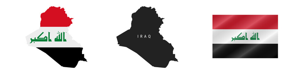 Iraq. Detailed flag map. Detailed silhouette. Waving flag. Vector illustration