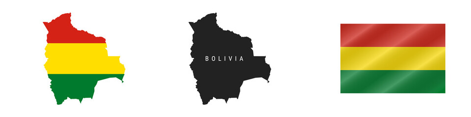 Bolivia. Detailed flag map. Detailed silhouette. Waving flag. Vector illustration