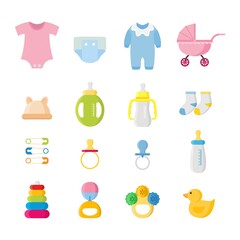 Baby boy and girl equipment design elements vector illustration