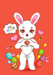 Happy Easter day, Rabbit White Cute, Bunny character design.