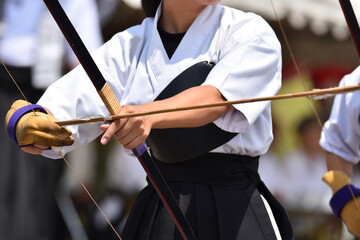 Japanese archery, with high concentration
