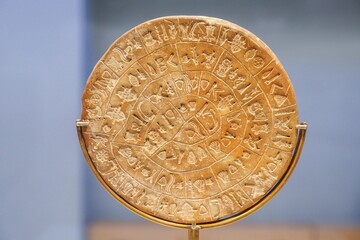 Phaistos Festos Disk in Archaeological Museum of Heraklion Crete Greece