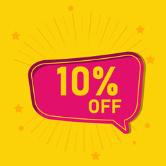 Sale tag, 10 percent off, isolated sticker, poster design template, vector illustration eps10