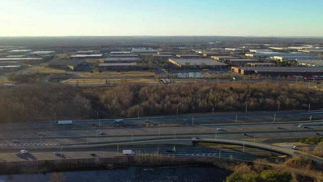 Aerial Slider Shot of the New Jersey Turnpike Near Exit 8A.