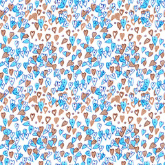 Seamless pattern with blue and brown hearts