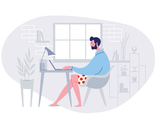 Flat vector illustration. A man freelancer working at home remote job. Work at home concept design.
