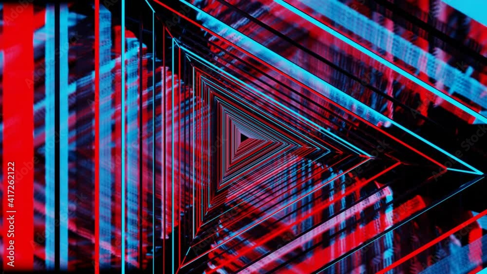 Wall mural 4k video animation of colorful neon lights triangular tunnel looping effect motion graphic.