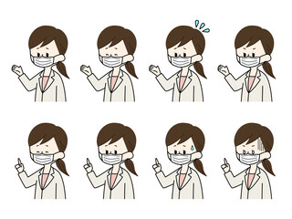 マスクをしている女性医師の表情セット